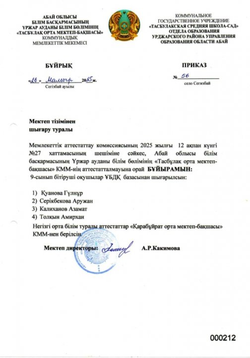 2024-2025 оқу жылында 9 сынып бітірушілерді мектеп ҰБДҚ тізімінен шығару