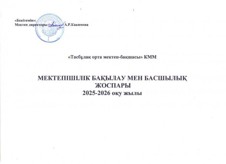 Мектепішілік бақылау мен басшылық жоспары